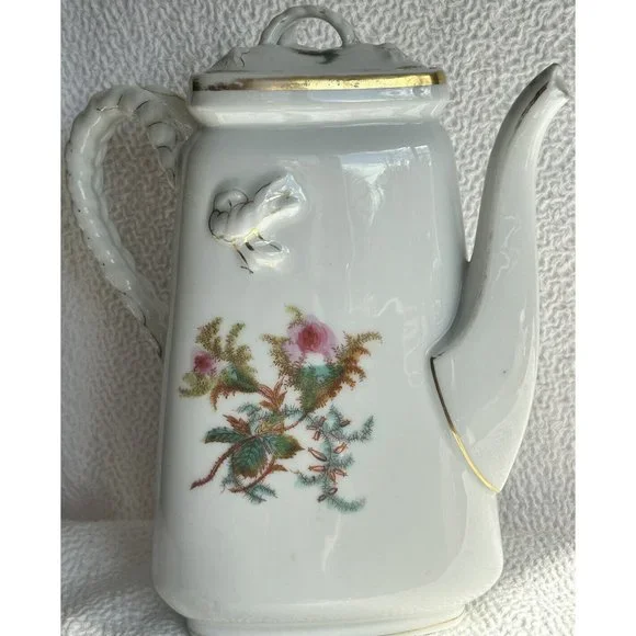Antique 1876-1886 Coffee Pot From Haviland Limoges Moss Rose & Scottish Thistle